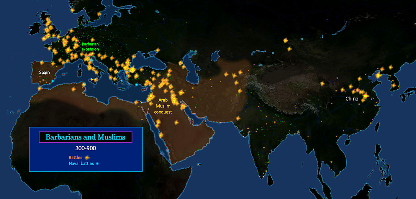 Barbarians, Muslim expansion, 900 AD map